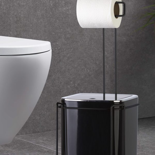 Okyanus Square Wc Stand With Dustbin And Toilet Paper Holder / Black