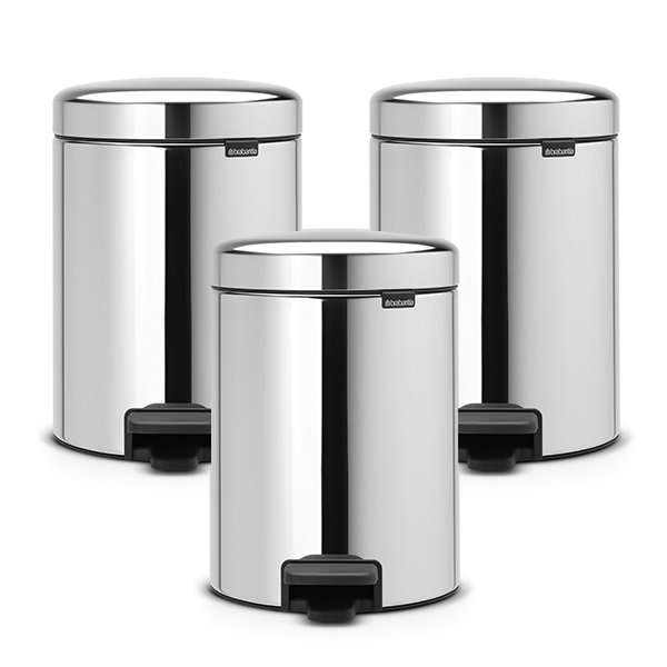 Bundle of 3 Brabantia Pedal Bin 5Lt - NewIcon - Brilliant Steel