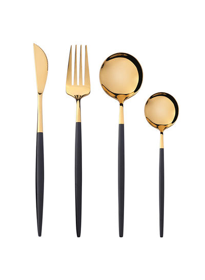 FNS Mino 24 Pcs Cutlery Set (Black & Gold)