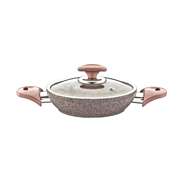 OMS Granite Turkish Fry Pan with Glass Lid 18cm Brown