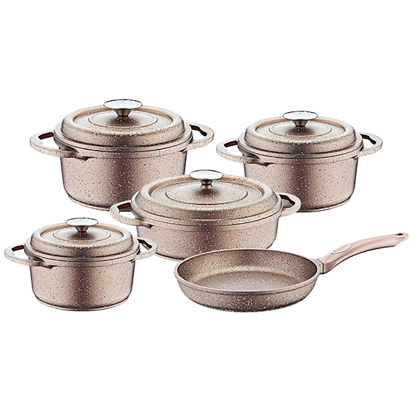 OMS Ocaliptus Granite Die-Cast Cookware Copper Set of 9