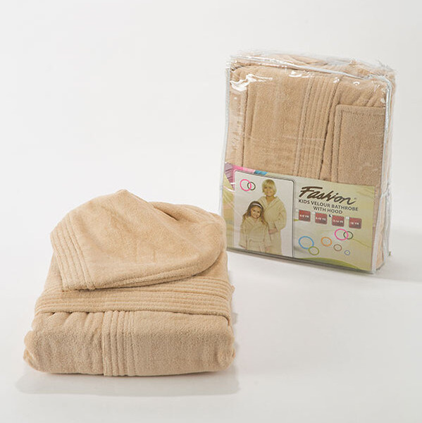Fashion Velour Children Bathrobe With Hood- Beige- L