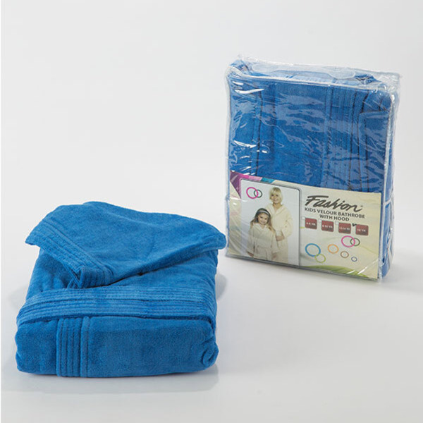 Fashion Velour Children Bathrobe With Hood- Blue- S