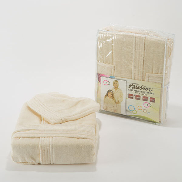Fashion Velour Children Bathrobe With Hood- Cream- XL
